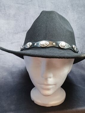 Soft Surroundings Black Wool Western Fedora with Concho Band